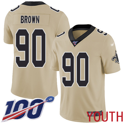 New Orleans Saints Limited Gold Youth Malcom Brown Jersey NFL Football 90 100th Season Inverted Legend Jersey